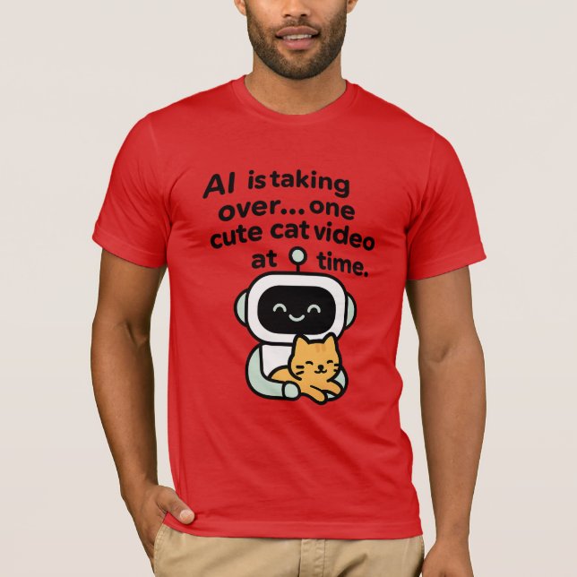 Camiseta Plano da IA: Gato de Vídeo Bonito (Frente)