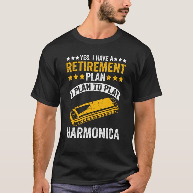 Camiseta Plano de aposentadoria do tocador de harmônica Boc (Frente)