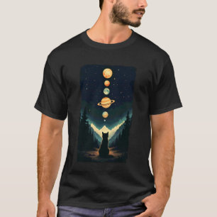 Camiseta Plano de Arte da Galáxia do Gato Cósmico Planetas