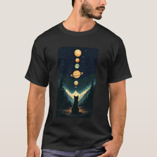 Camiseta Plano de Arte da Galáxia do Gato Cósmico Planetas