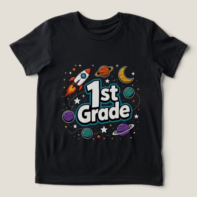 Camiseta Plano de Foguete Espacial do 1º Ano (Design frontal)