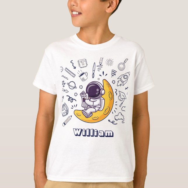 Camiseta Plano de Planetas Personalizados com Doodle para V (Frente)
