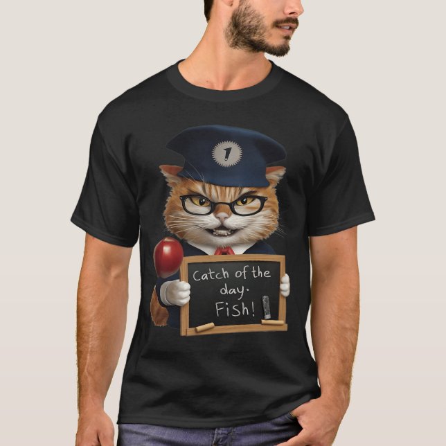 Camiseta Plano do dia do gato, pegue um peixe (Frente)