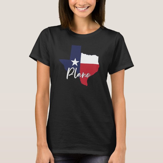 Camiseta Plano, Texas Flag Map Black, feminino (Frente)