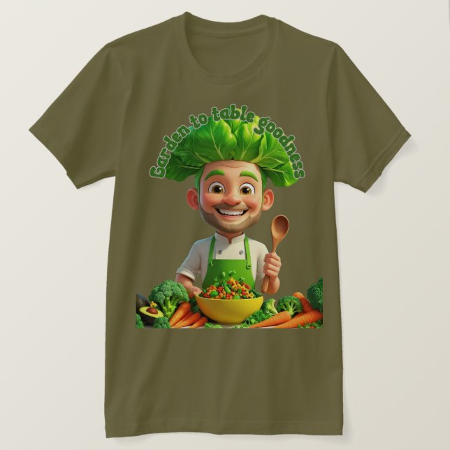 Camiseta Plant-Powered Chef – Cooking with Kindness (Frente do Design)