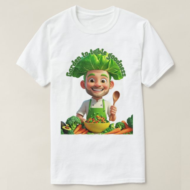Camiseta Plant-Powered Chef – Cooking with Kindness (Frente do Design)