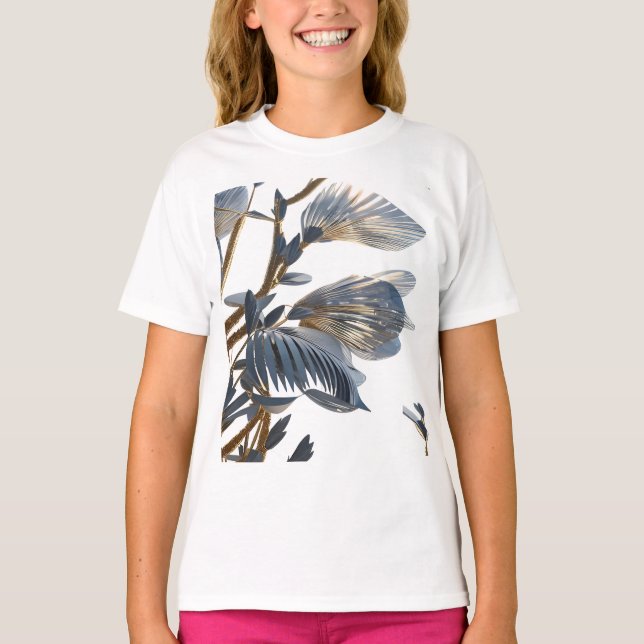 Camiseta Planta com Desenho Floral Azul (Frente)
