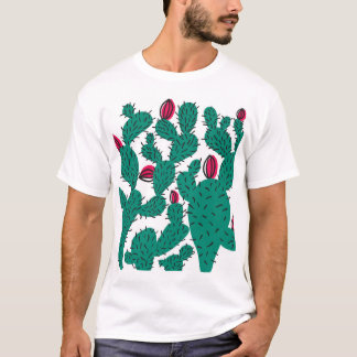 Camiseta Planta de cactus, padrão verde vintage sem costura
