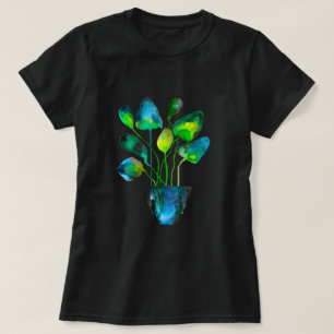 Camiseta Plantas aquáticas de arte verde e abstrato azul