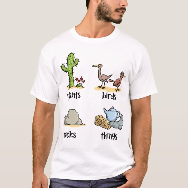 Camiseta Plantas & aves & rochas & coisas (Frente)