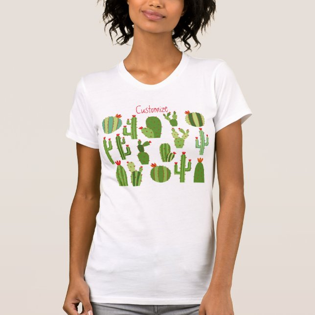 Camiseta Plantas De Cactus De Flores Vermelhas Cortadas Thu (Frente)
