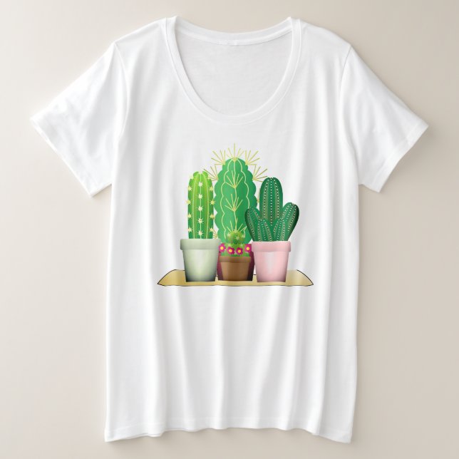 Camiseta Plantas De Cactus Por Aquarela/Camisa De Jardim (Frente do Design)