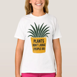 Camiseta Plantas Divertidas Não Julgam Carimbo de Tinta Vin