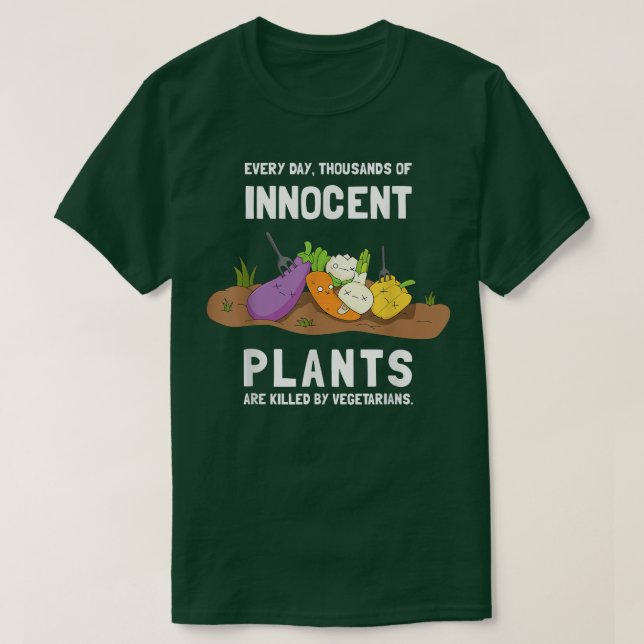 Camiseta Plantas Inocentes Mortas Por Gra Sarcástica Vegeta (Frente do Design)