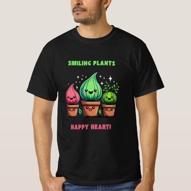 Camiseta Plantas Sorridentes, Coração Feliz - Design da Nat (Frente)