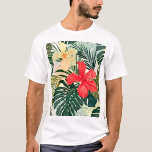 Camiseta Plantas tropicais havaianas, flores coloridas.