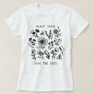 Camiseta Plante Estas Salve As Abelhas Desenho Botânico