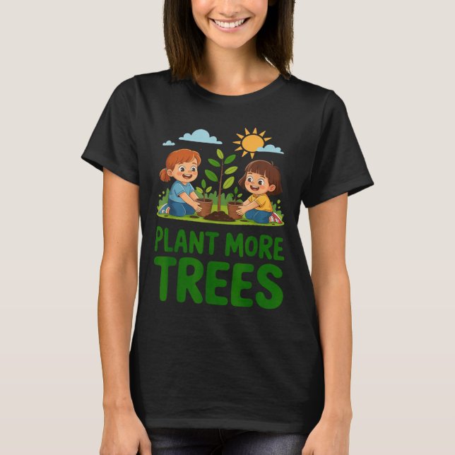 Camiseta Plante mais árvores - crianças jardinagem ecológic (Frente)