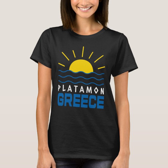 Camiseta Platamon Grécia Sol e Ondas Marítimas Mulheres (Frente)
