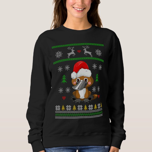 Camiseta Platypus Christmas Ugly Sweater Santa Hat Duckbill (Frente)
