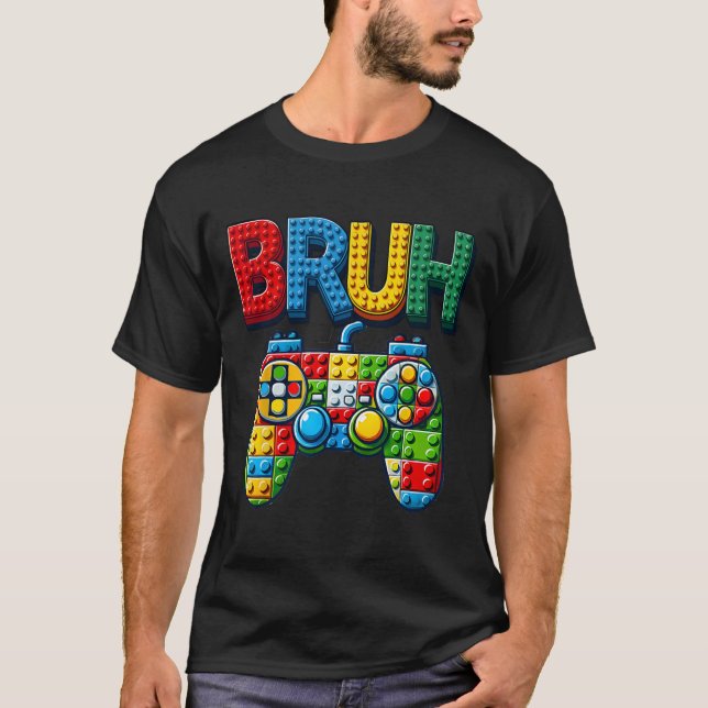 Camiseta Play Building Blocks Bruh Saying Gamer Boys Brick  (Frente)