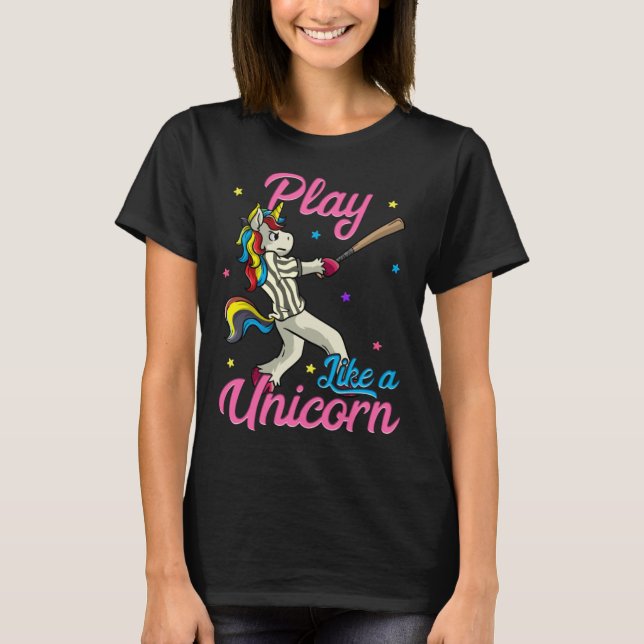 Camiseta Play Like a Unicorn Female Baseball Player (Frente)