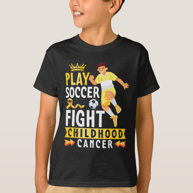 Camiseta Play Soccer Fight Childhood Cancer Gold Ribbon Awa (Frente)
