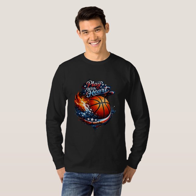 Camiseta Play With Heart Basketball Motivational Art Long S (Frente Completa)