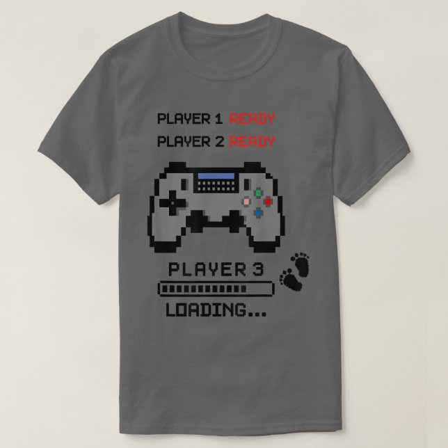 Camiseta Player 3 Loading Funny Retro Gamer Pregnancy Annou (Frente do Design)