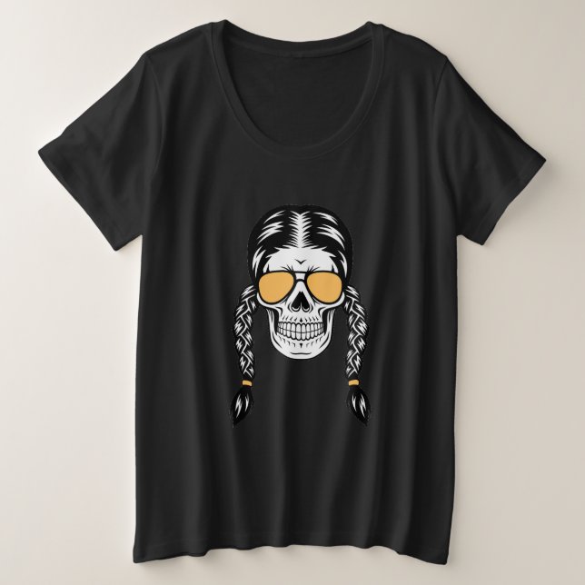 Camiseta Playera de Halloween con Calavera y Trenzas (Frente do Design)