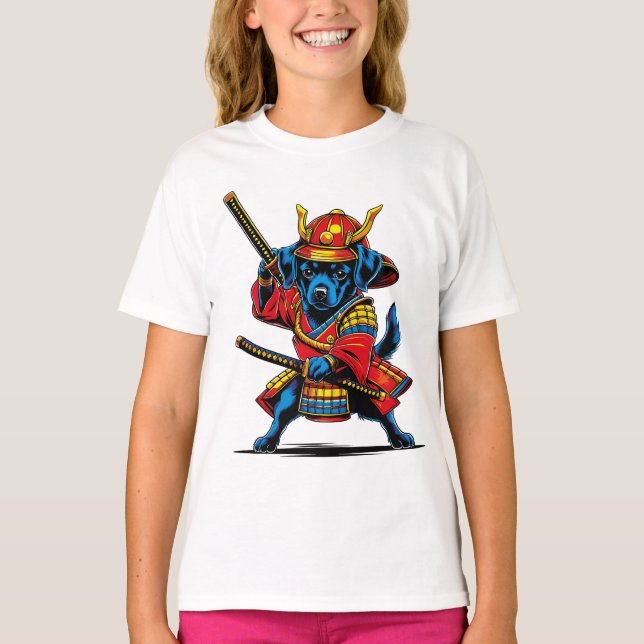 Camiseta Playera de niñas Perrito Samurái (Frente)