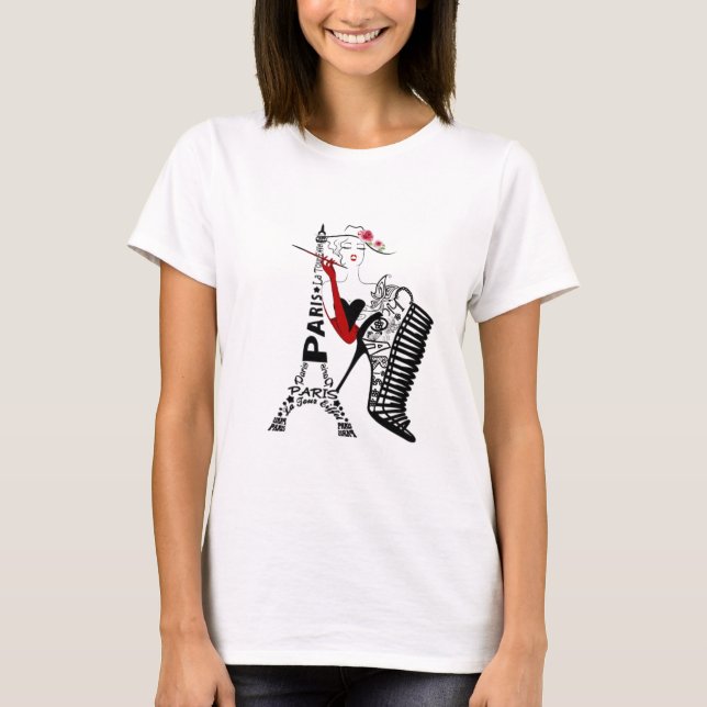 Camiseta Playera de parís chic con mujer (Frente)