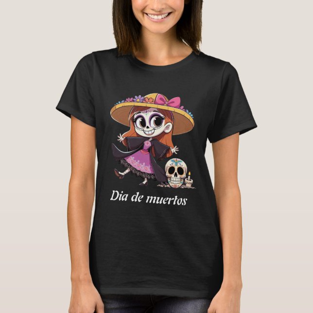 Camiseta Playera negra mujer catrina (Frente)