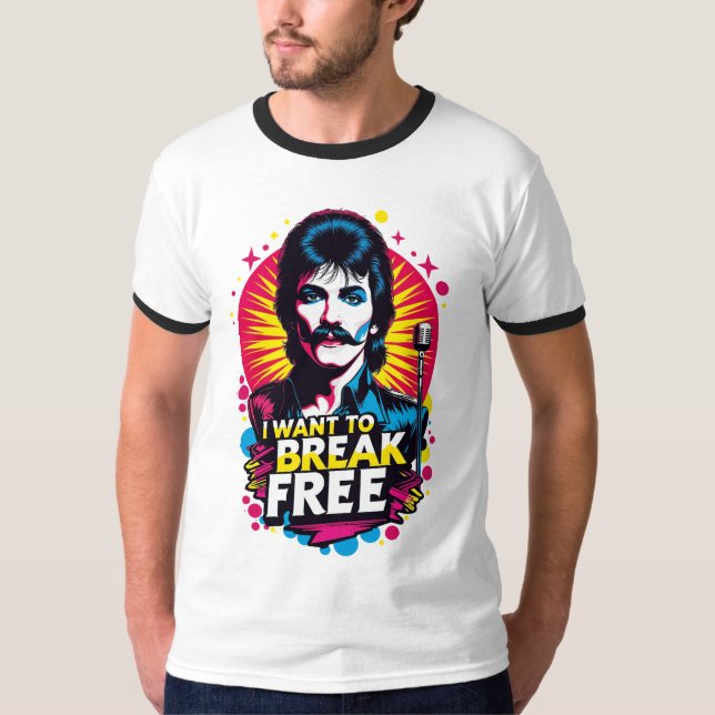 Camiseta Playera ringer I Want to Break Free (Frente)
