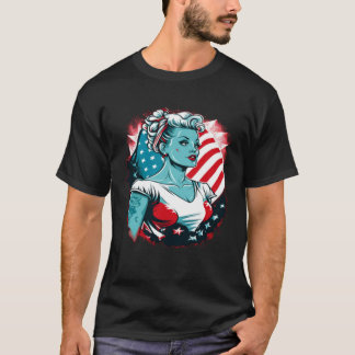 Camiseta Playful American Flag Vintage PinUp Flag Girl Tatt