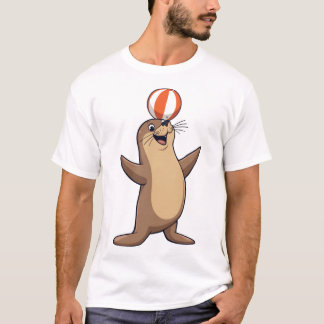 Camiseta Playful Cartoon Sea Lion with Beach Ball