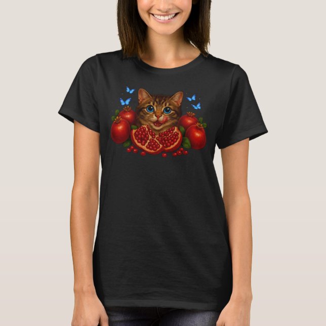 Camiseta Playful Cat with Pomegranates and Butterflies (Frente)