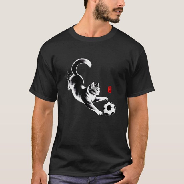Camiseta Playful Soccer Cat - Cat Lovers & Soccer Fans (Frente)