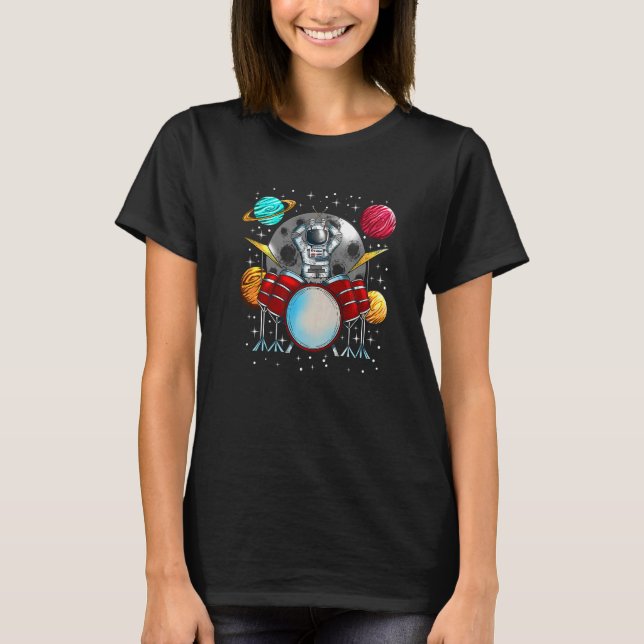 Camiseta Playing Instrument Space Planets Drummer Astronaut (Frente)