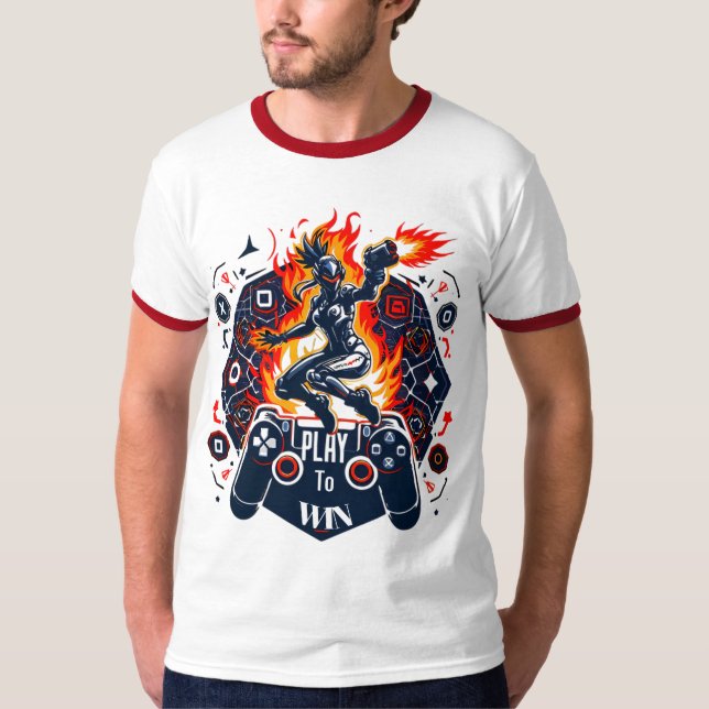 Camiseta PlayStation Gaming Fire Energy Controller Art (Frente)