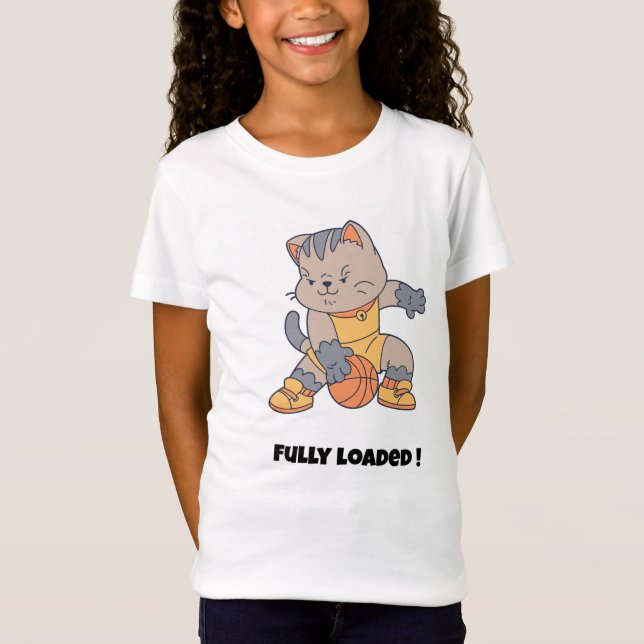 Camiseta Plenamente carregado - um Feliz Gato-Basquete (Frente)