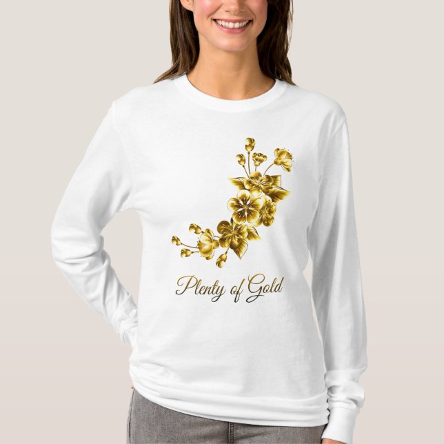 Camiseta Plenty of Gold Elegant Floral White & Gold (Frente)
