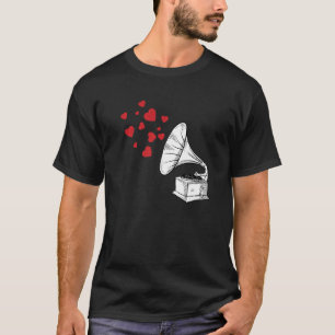 Camiseta Plhonógrafo Heart Notes Dia de os namorados Cute M