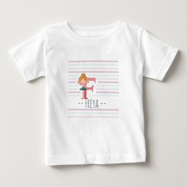 Camiseta Plink Cute Ballerina Letter F Toddler  (Frente)