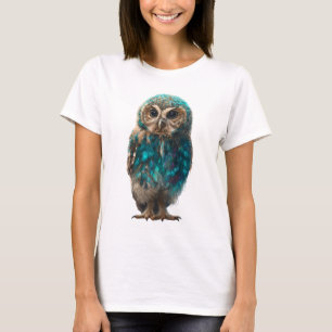 Camiseta Plumagem Turquesa Coruja Mística Mulheres