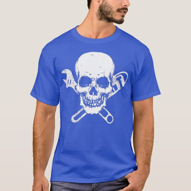 Camiseta Plumber Pipefitter Wrench Skull Plumber (Frente)