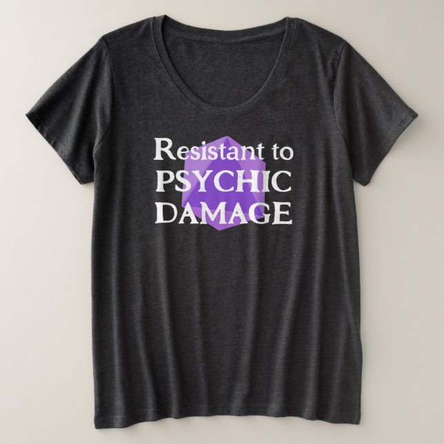 Camiseta Plus Feminina Resistente a Dano Psíquico (Frente do Design)