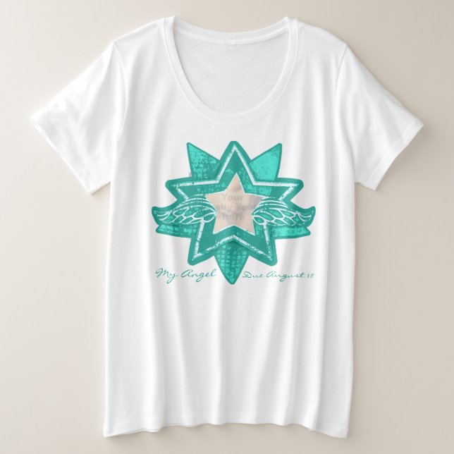 Camiseta Plus Size Angel star adicione baby scan maternity aqua mint (Frente do Design)