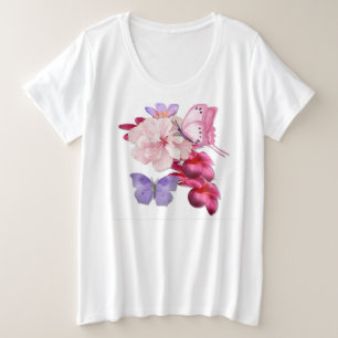 Camiseta Plus Size Borboleta Exótica Floral