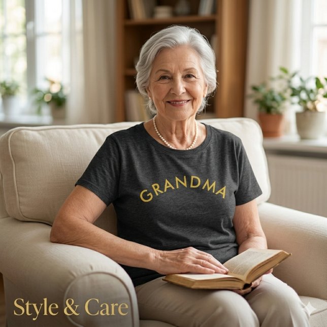 Camiseta Plus Size com Texto Personalizado para Av (Custom Grandma Text Plus Size T Shirt Family Gift)